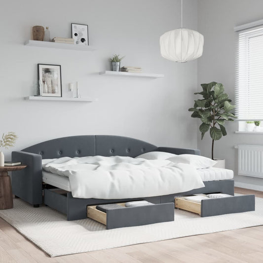 Slaapbank onderschuifbed en lades 80x200 cm fluweel donkergrijs is nu te koop bij PeponiXL, paradijselijk wonen!