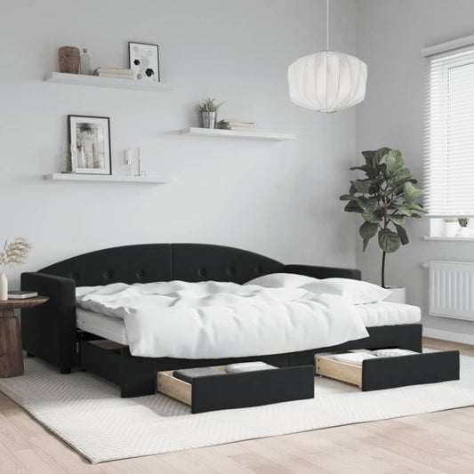 Slaapbank met onderschuifbed en lades 80x200 cm fluweel zwart is nu te koop bij PeponiXL, paradijselijk wonen!