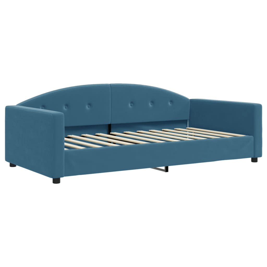 Slaapbank met onderschuifbed en lades 100x200 cm fluweel blauw is nu te koop bij PeponiXL, paradijselijk wonen!