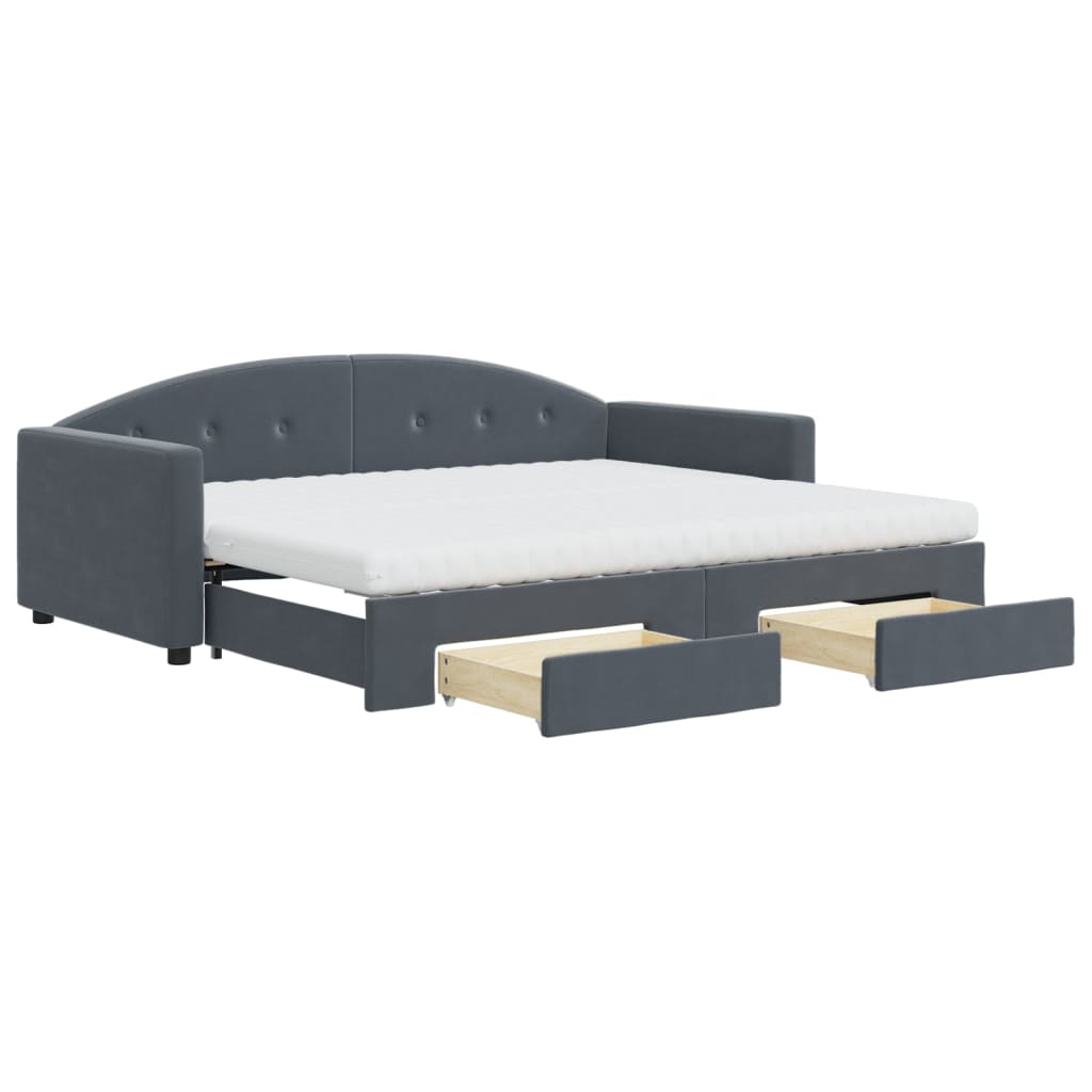 Slaapbank onderschuifbed en lades 90x190 cm fluweel donkergrijs is nu te koop bij PeponiXL, paradijselijk wonen!
