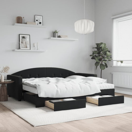 Slaapbank met onderschuifbed en lades 90x190 cm fluweel zwart is nu te koop bij PeponiXL, paradijselijk wonen!