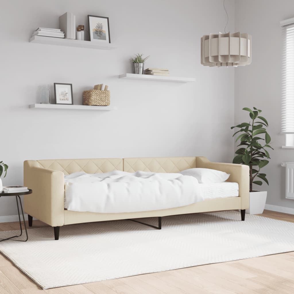 Slaapbank met matras 80x200 cm stof crèmekleurig is nu te koop bij PeponiXL, paradijselijk wonen!
