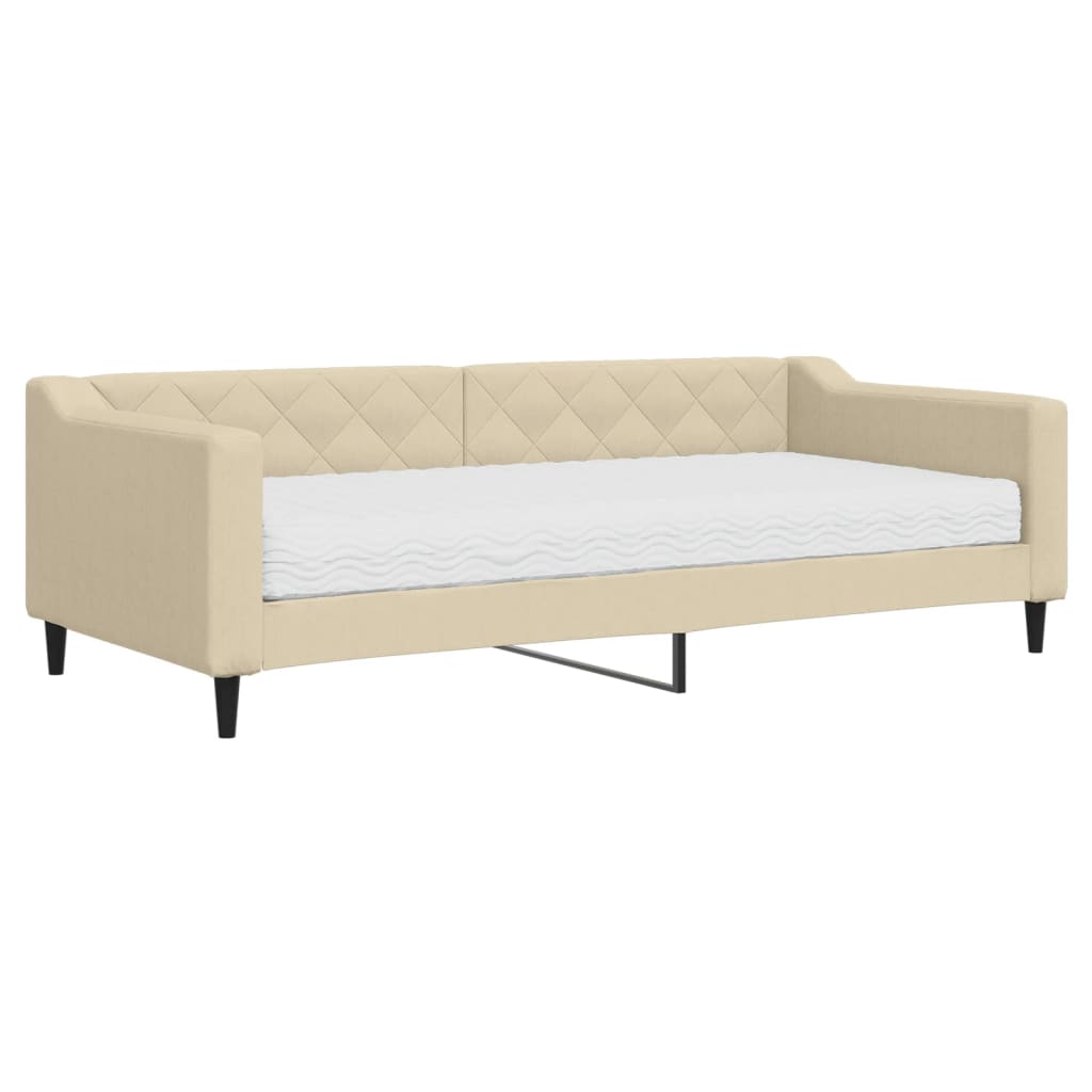 Slaapbank met matras 90x200 cm stof crèmekleurig is nu te koop bij PeponiXL, paradijselijk wonen!