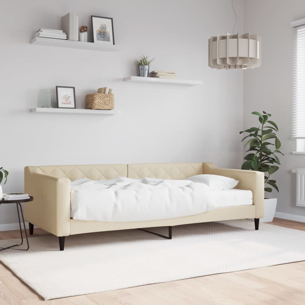 Slaapbank met matras 90x200 cm stof crèmekleurig is nu te koop bij PeponiXL, paradijselijk wonen!