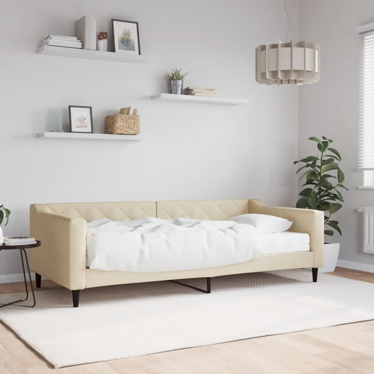 Slaapbank met matras 90x200 cm stof crèmekleurig is nu te koop bij PeponiXL, paradijselijk wonen!