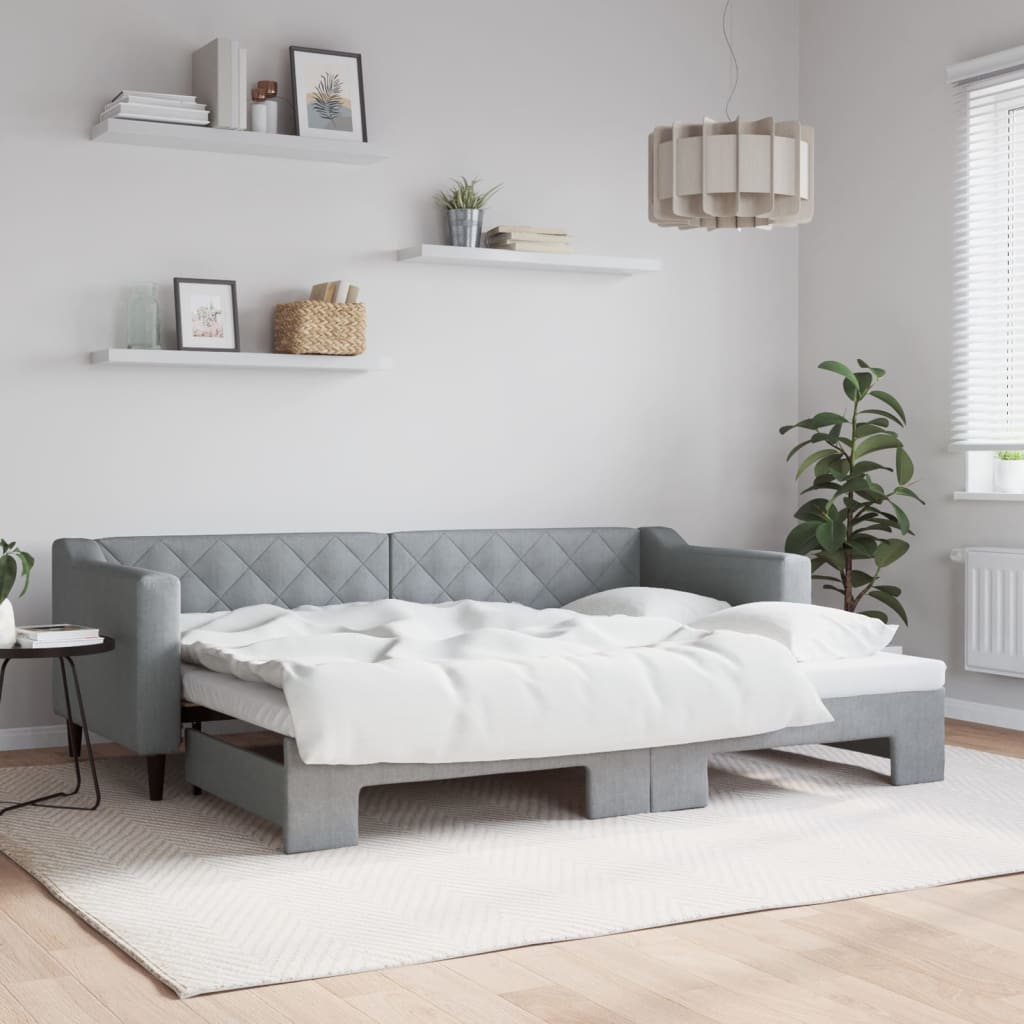 Slaapbank met onderschuifbed 80x200 cm stof lichtgrijs is nu te koop bij PeponiXL, paradijselijk wonen!