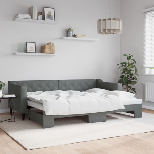 Slaapbank met onderschuifbed 80x200 cm stof donkergrijs is nu te koop bij PeponiXL, paradijselijk wonen!