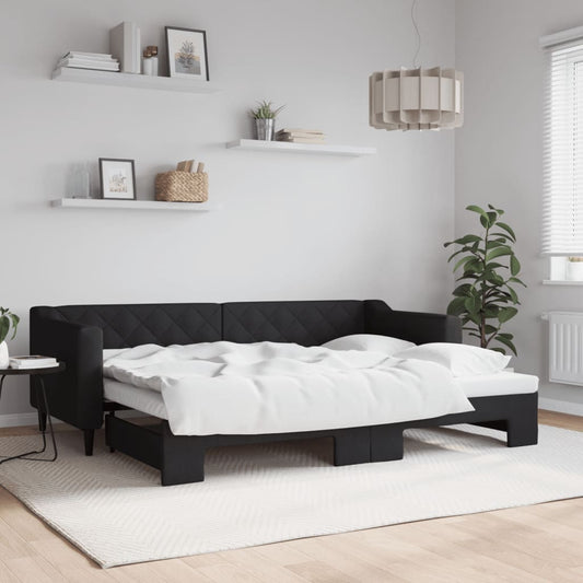 Slaapbank met onderschuifbed 80x200 cm stof zwart is nu te koop bij PeponiXL, paradijselijk wonen!