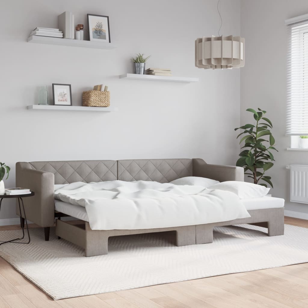 Slaapbank met onderschuifbed 80x200 cm stof taupe is nu te koop bij PeponiXL, paradijselijk wonen!