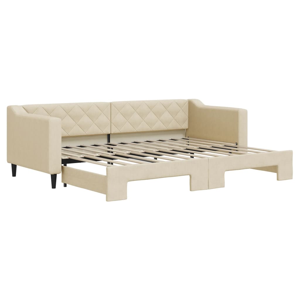 Slaapbank met onderschuifbed 80x200 cm stof crèmekleurig is nu te koop bij PeponiXL, paradijselijk wonen!