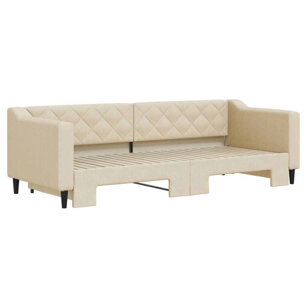 Slaapbank met onderschuifbed 80x200 cm stof crèmekleurig is nu te koop bij PeponiXL, paradijselijk wonen!