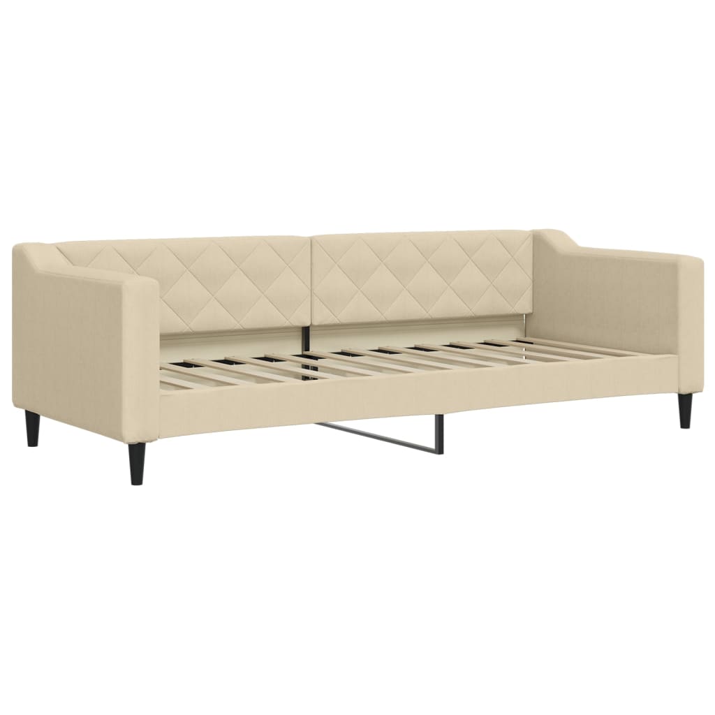 Slaapbank met onderschuifbed 80x200 cm stof crèmekleurig is nu te koop bij PeponiXL, paradijselijk wonen!