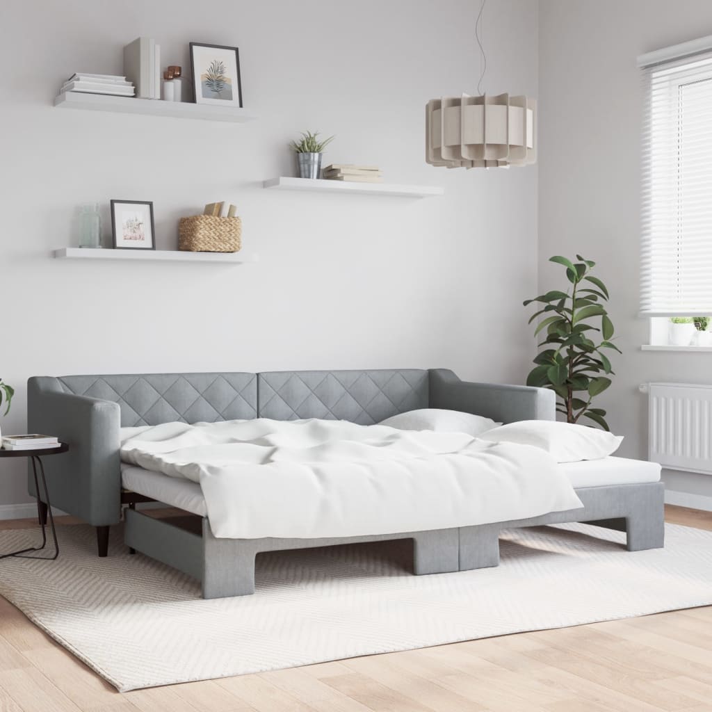 Slaapbank met onderschuifbed 90x200 cm stof lichtgrijs is nu te koop bij PeponiXL, paradijselijk wonen!