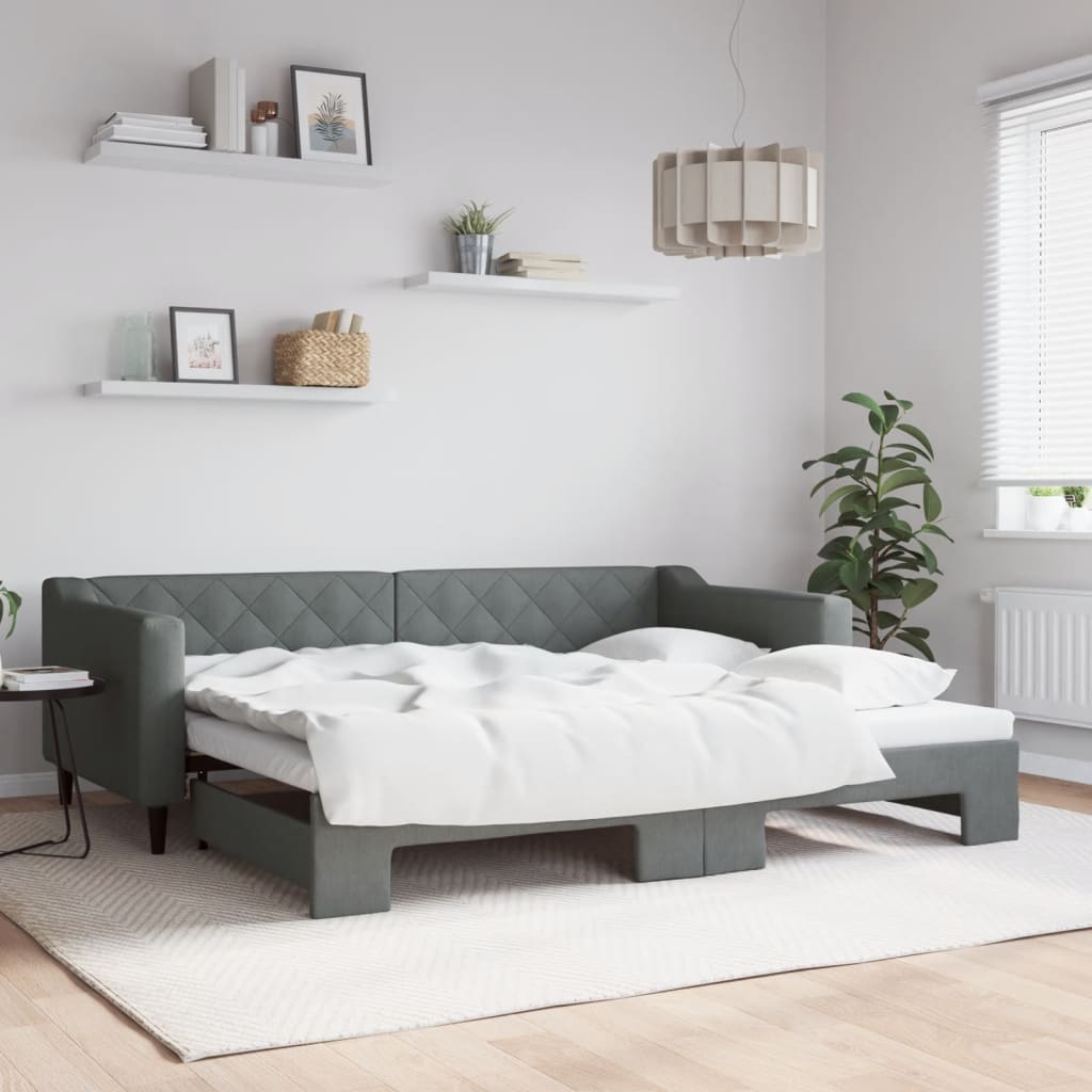 Slaapbank met onderschuifbed 90x200 cm stof donkergrijs is nu te koop bij PeponiXL, paradijselijk wonen!
