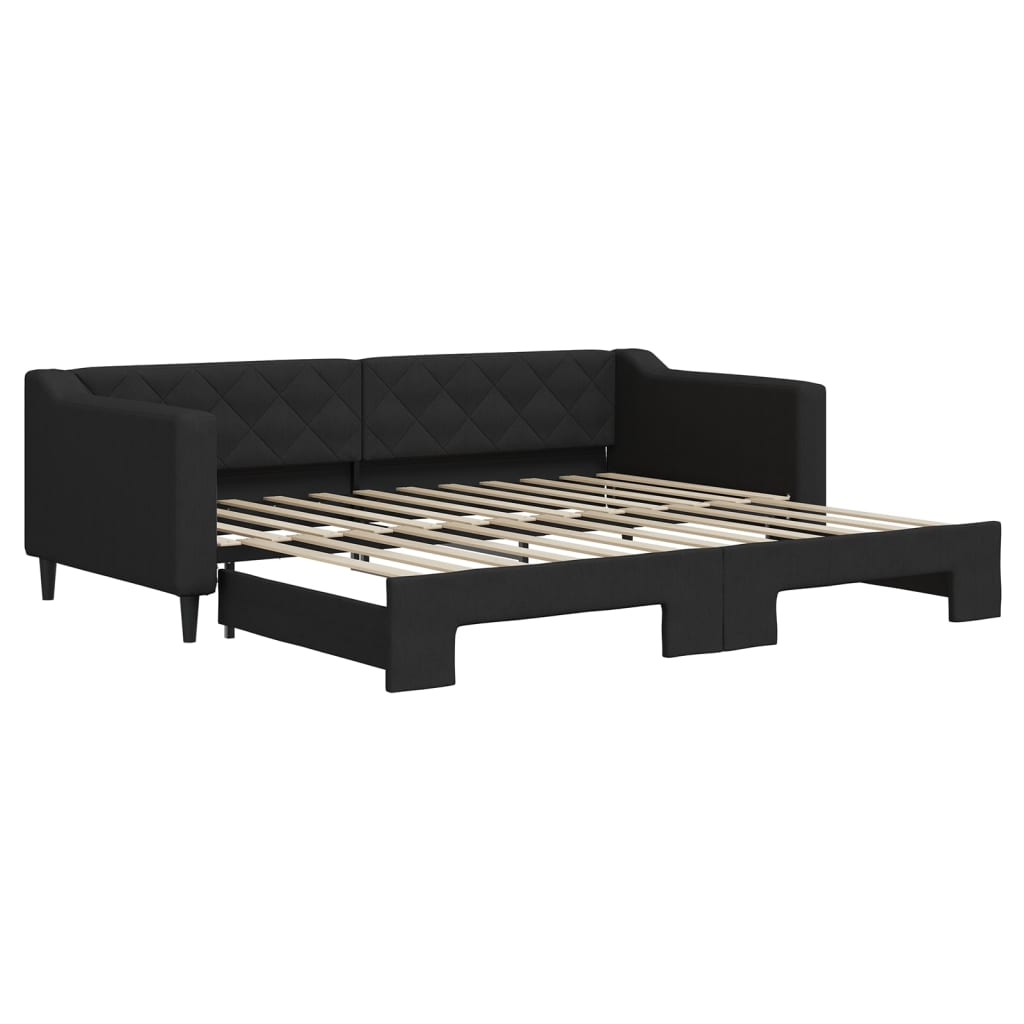 Slaapbank met onderschuifbed 90x200 cm stof zwart is nu te koop bij PeponiXL, paradijselijk wonen!