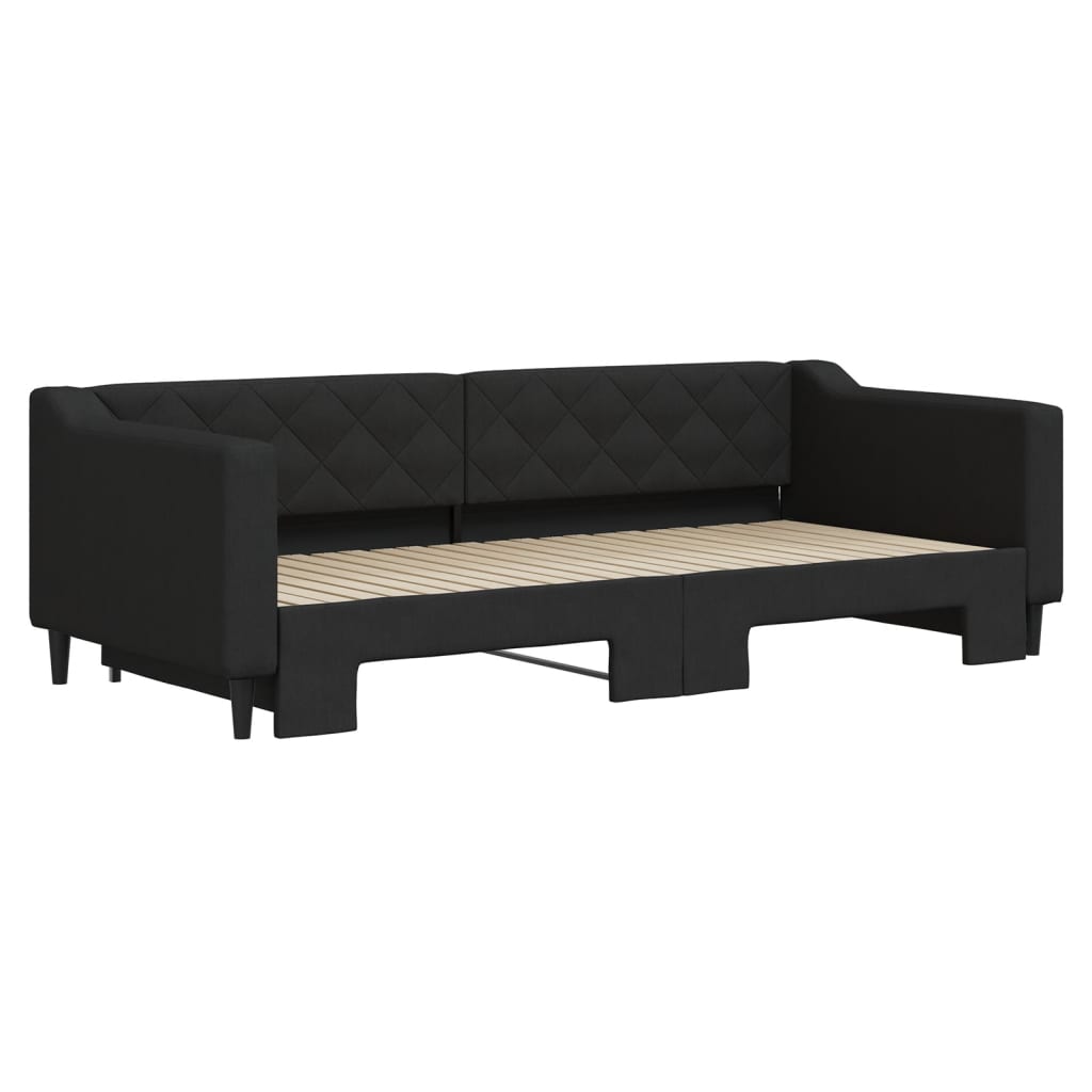 Slaapbank met onderschuifbed 90x200 cm stof zwart is nu te koop bij PeponiXL, paradijselijk wonen!