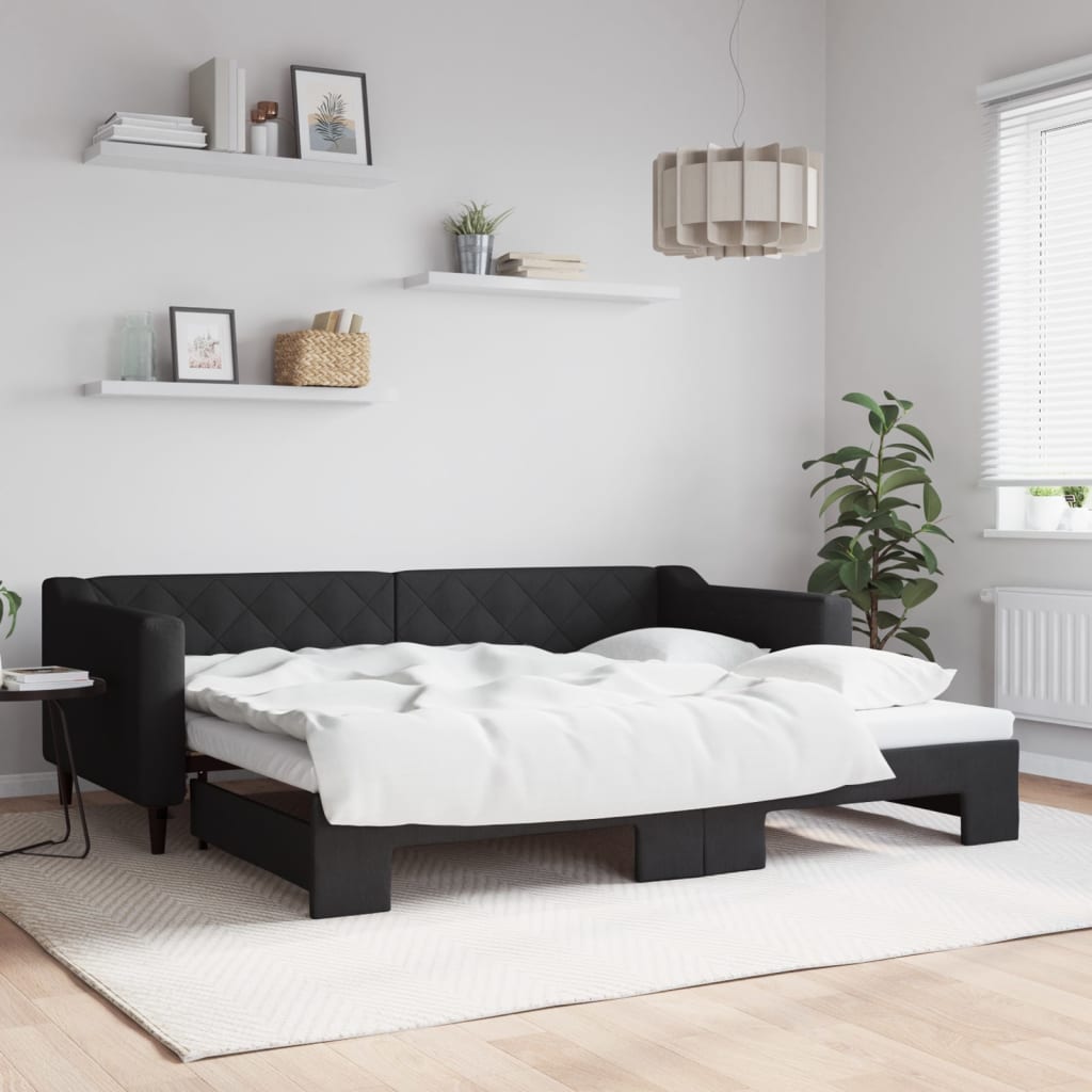 Slaapbank met onderschuifbed 90x200 cm stof zwart is nu te koop bij PeponiXL, paradijselijk wonen!
