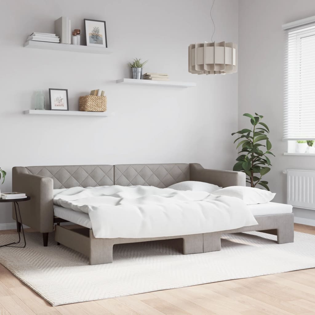 Slaapbank met onderschuifbed 90x200 cm stof taupe is nu te koop bij PeponiXL, paradijselijk wonen!