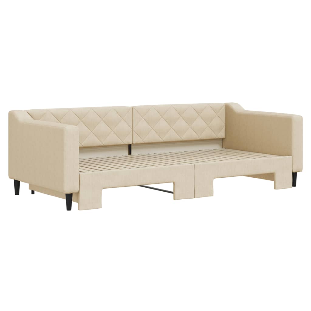 Slaapbank met onderschuifbed 90x200 cm stof crèmekleurig is nu te koop bij PeponiXL, paradijselijk wonen!
