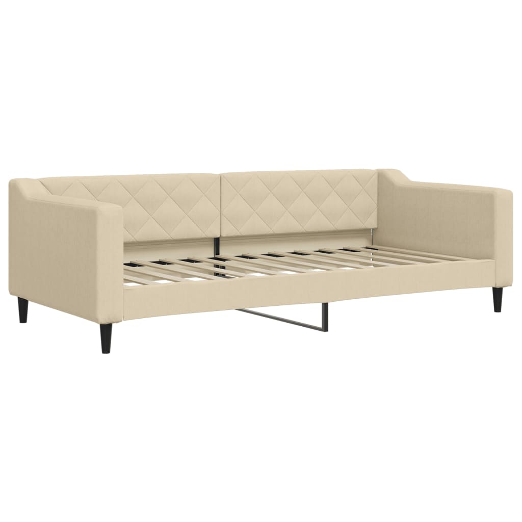Slaapbank met onderschuifbed 90x200 cm stof crèmekleurig is nu te koop bij PeponiXL, paradijselijk wonen!