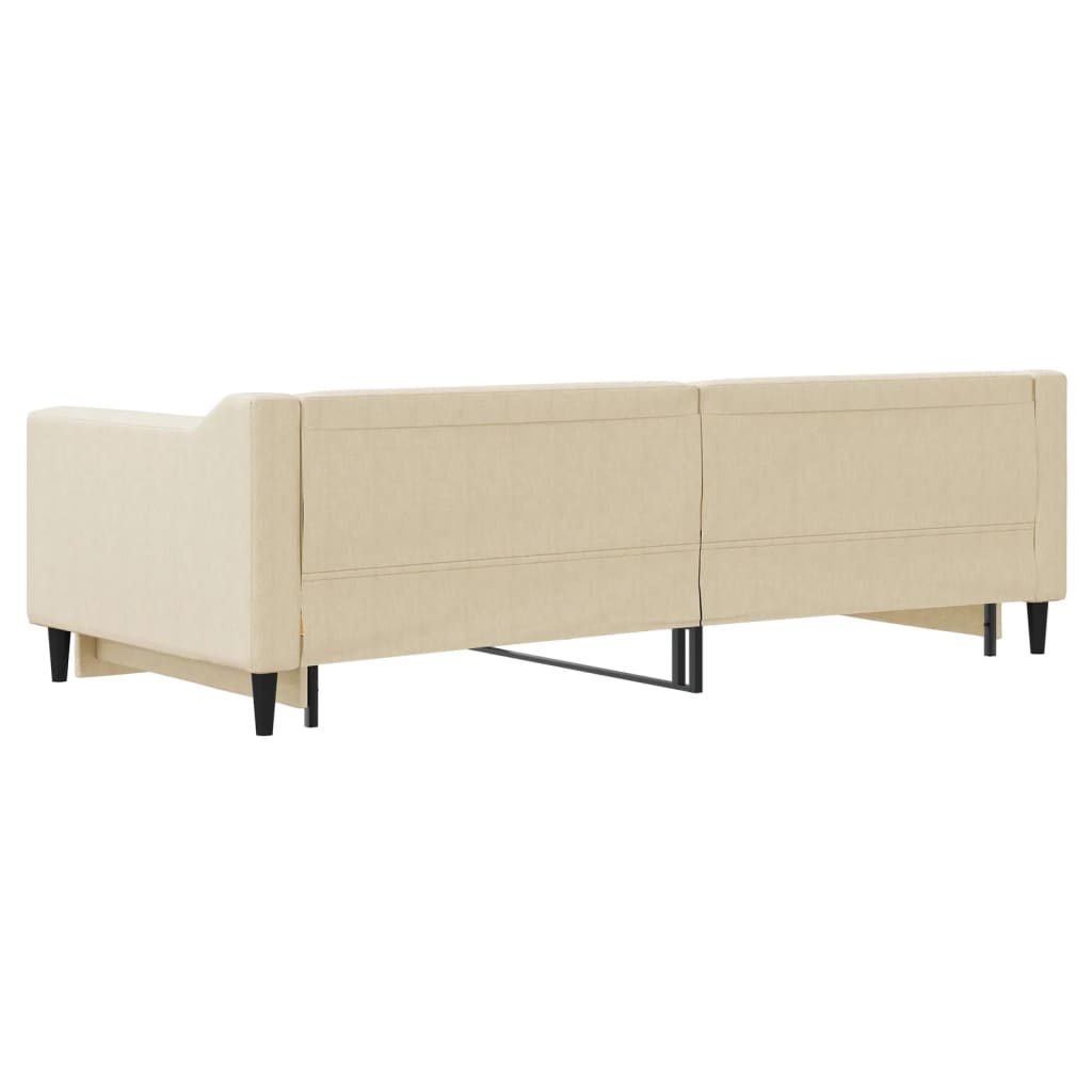 Slaapbank met onderschuifbed 90x200 cm stof crèmekleurig is nu te koop bij PeponiXL, paradijselijk wonen!