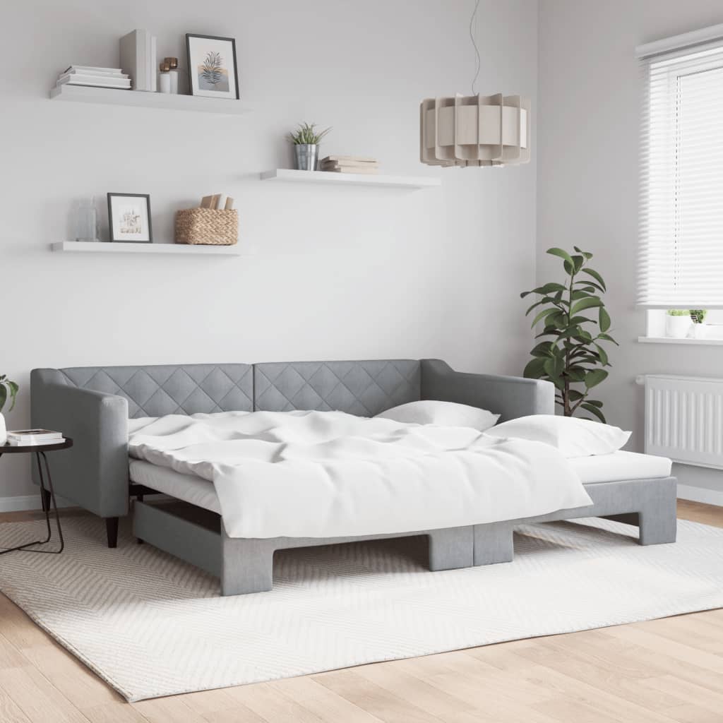 Slaapbank met onderschuifbed 100x200 cm stof lichtgrijs is nu te koop bij PeponiXL, paradijselijk wonen!