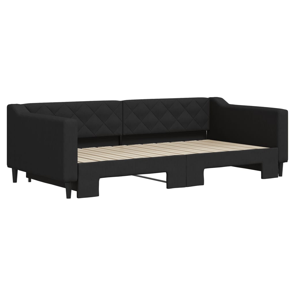 Slaapbank met onderschuifbed 100x200 cm stof zwart is nu te koop bij PeponiXL, paradijselijk wonen!