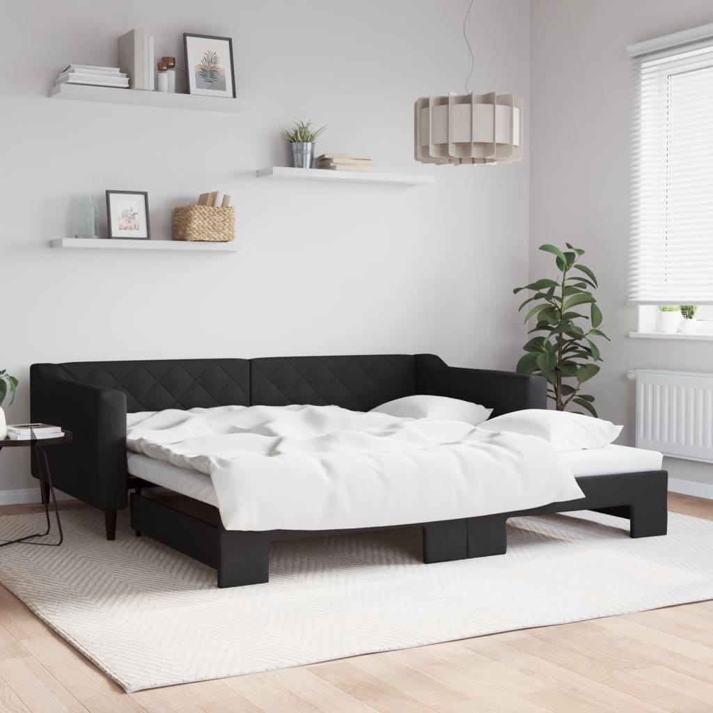 Slaapbank met onderschuifbed 100x200 cm stof zwart is nu te koop bij PeponiXL, paradijselijk wonen!