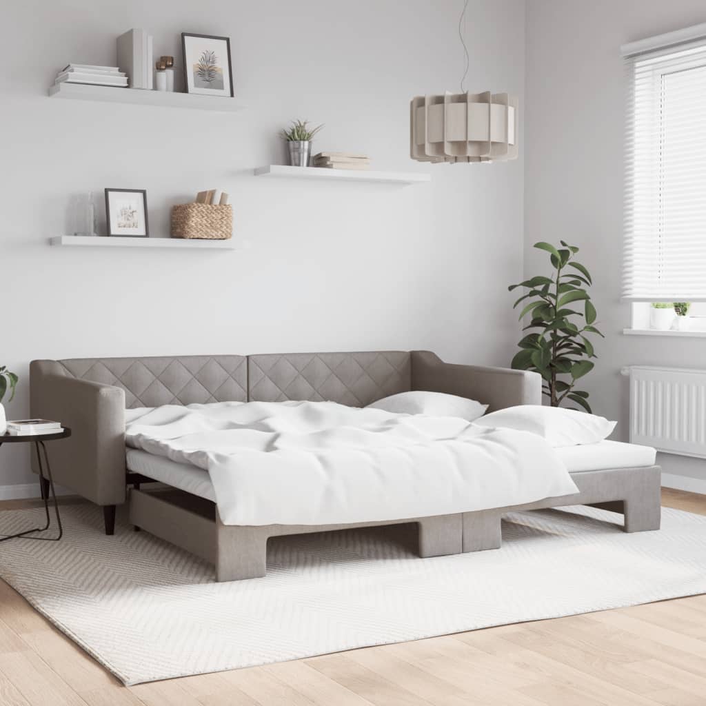 Slaapbank met onderschuifbed 100x200 cm stof taupe is nu te koop bij PeponiXL, paradijselijk wonen!