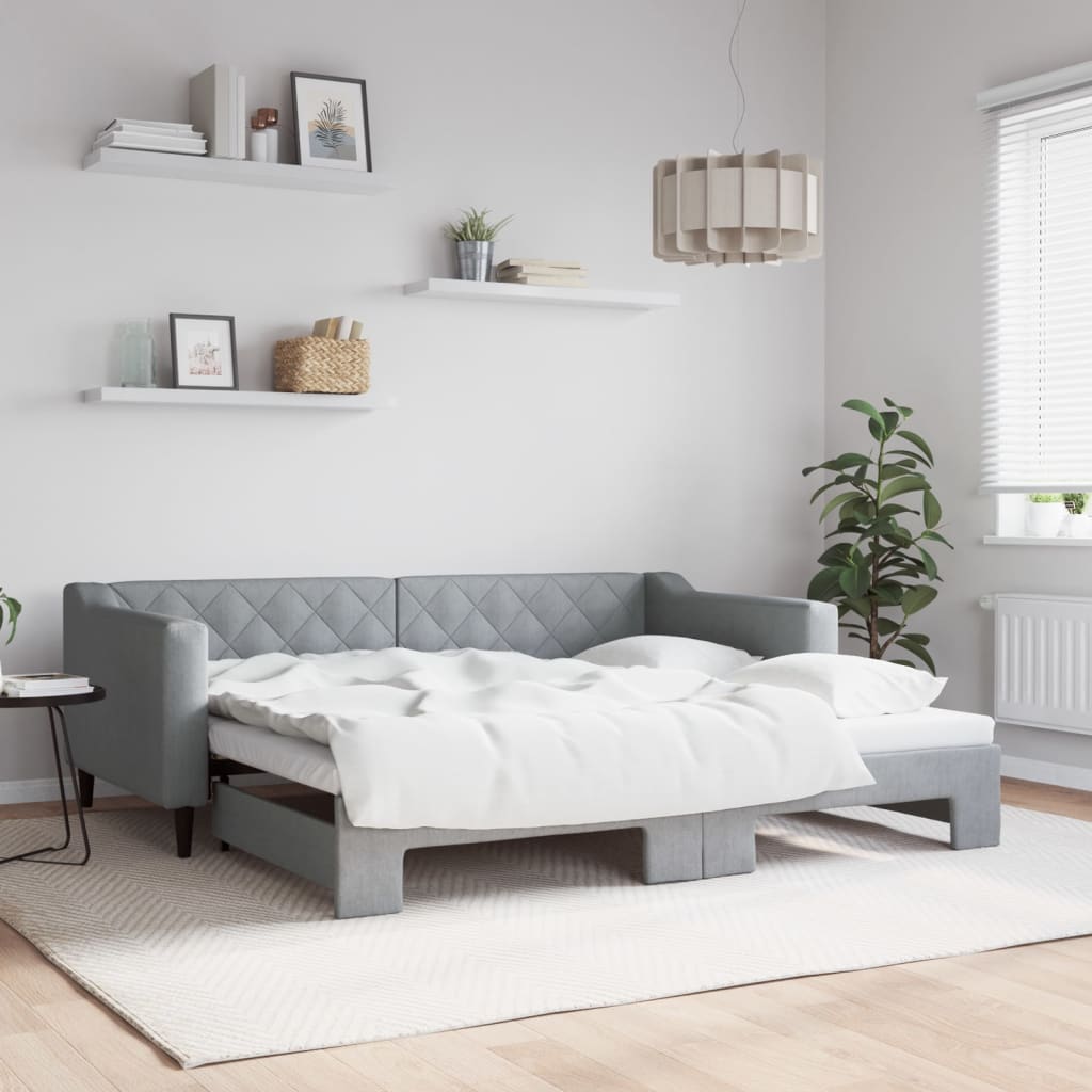 Slaapbank met onderschuifbed 90x190 cm stof lichtgrijs is nu te koop bij PeponiXL, paradijselijk wonen!