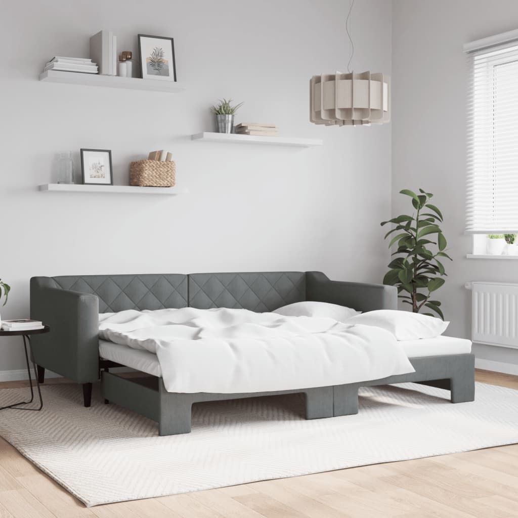 Slaapbank met onderschuifbed 90x190 cm stof donkergrijs is nu te koop bij PeponiXL, paradijselijk wonen!