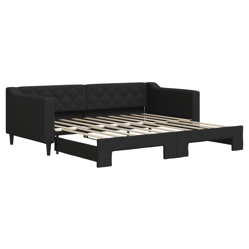 Slaapbank met onderschuifbed 90x190 cm stof zwart is nu te koop bij PeponiXL, paradijselijk wonen!