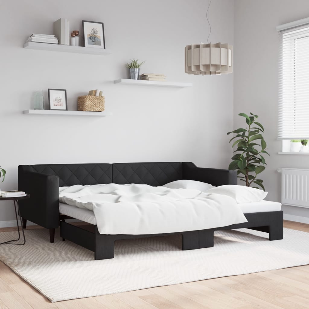 Slaapbank met onderschuifbed 90x190 cm stof zwart is nu te koop bij PeponiXL, paradijselijk wonen!