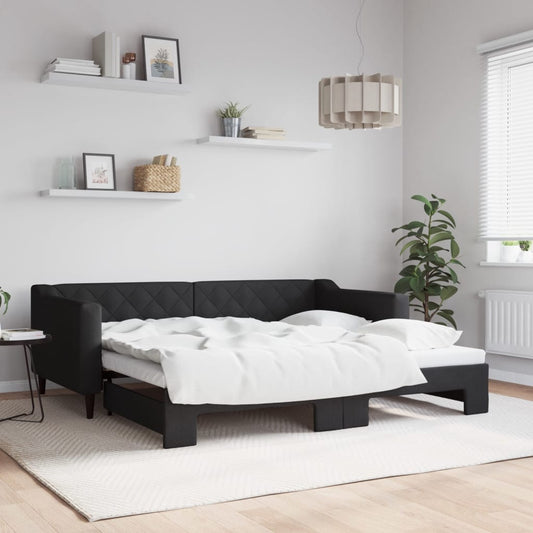 Slaapbank met onderschuifbed 90x190 cm stof zwart is nu te koop bij PeponiXL, paradijselijk wonen!