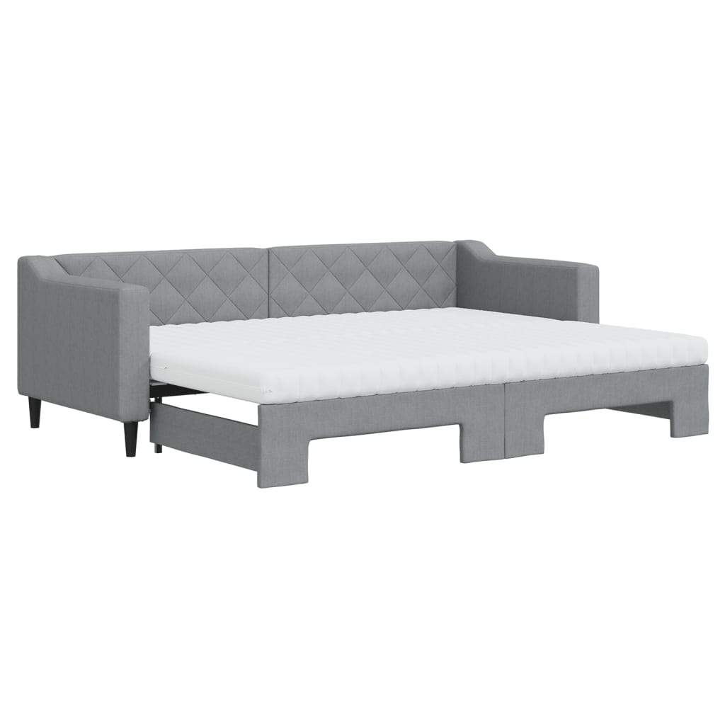 Slaapbank onderschuifbed en matrassen 80x200 cm stof lichtgrijs is nu te koop bij PeponiXL, paradijselijk wonen!