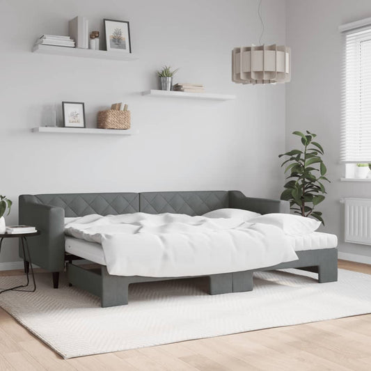 Slaapbank onderschuifbed matrassen 80x200 cm stof donkergrijs is nu te koop bij PeponiXL, paradijselijk wonen!