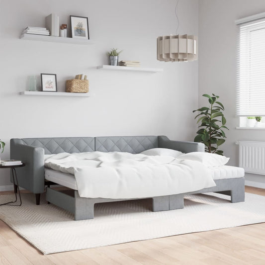 Slaapbank onderschuifbed en matrassen 90x200 cm stof lichtgrijs is nu te koop bij PeponiXL, paradijselijk wonen!