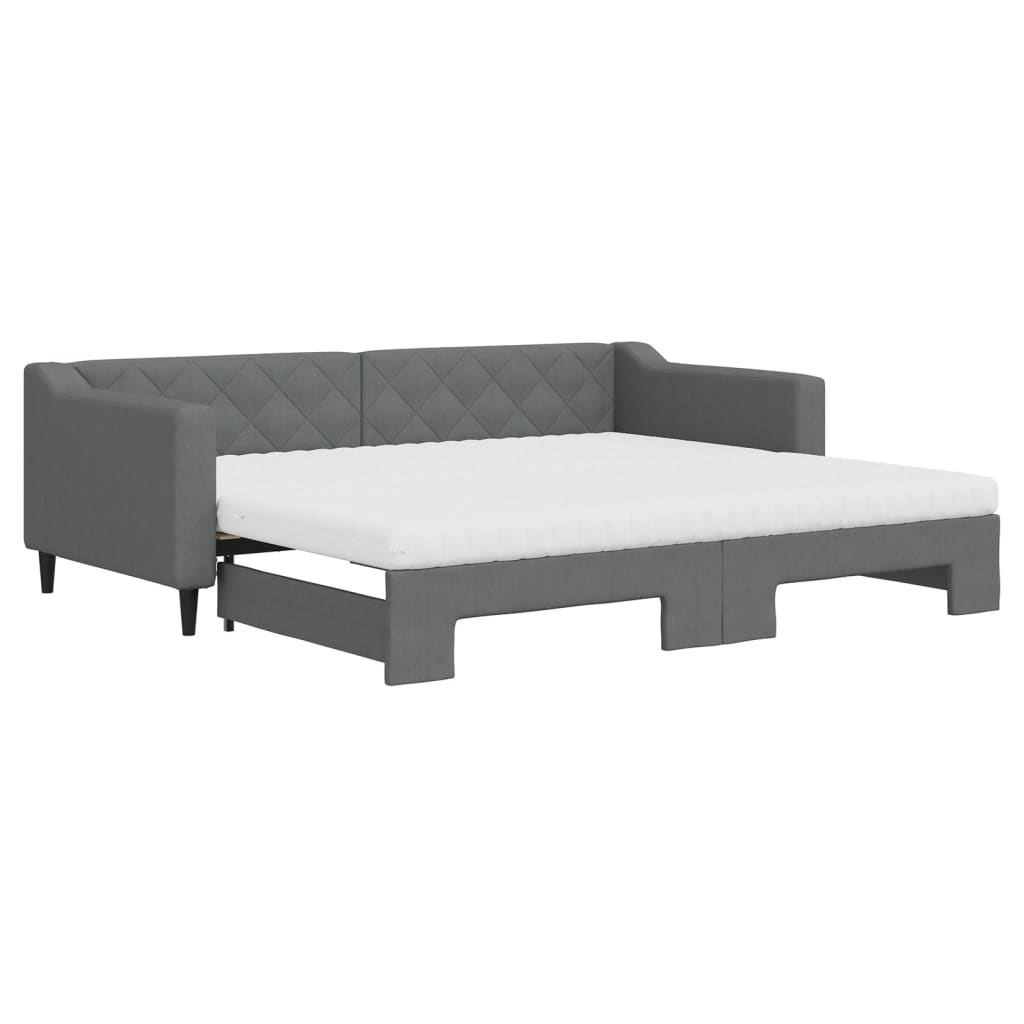 Slaapbank onderschuifbed matrassen 90x200 cm stof donkergrijs is nu te koop bij PeponiXL, paradijselijk wonen!