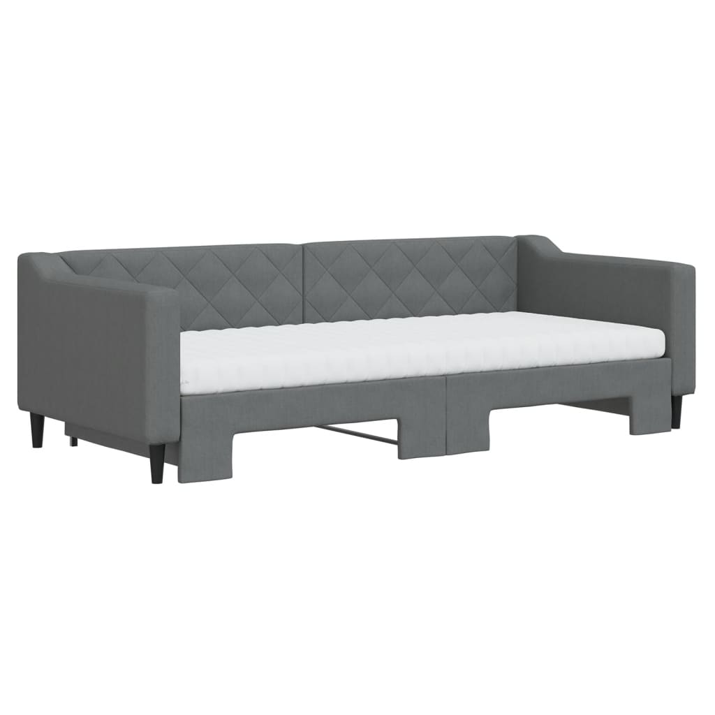 Slaapbank onderschuifbed matrassen 90x200 cm stof donkergrijs is nu te koop bij PeponiXL, paradijselijk wonen!