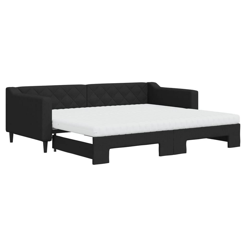 Slaapbank met onderschuifbed en matrassen 90x200 cm stof zwart is nu te koop bij PeponiXL, paradijselijk wonen!