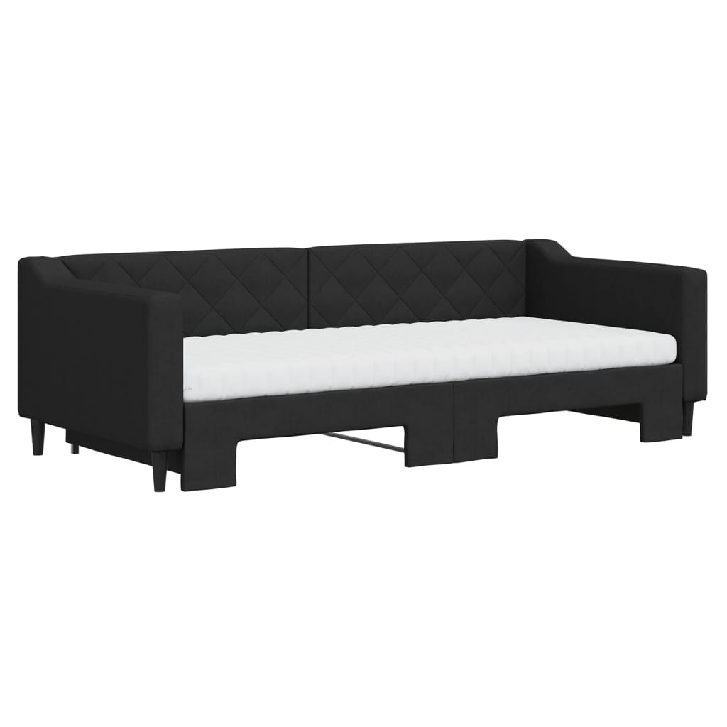 Slaapbank met onderschuifbed en matrassen 90x200 cm stof zwart is nu te koop bij PeponiXL, paradijselijk wonen!