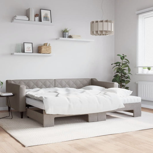 Slaapbank met onderschuifbed en matrassen 90x200 cm stof taupe is nu te koop bij PeponiXL, paradijselijk wonen!