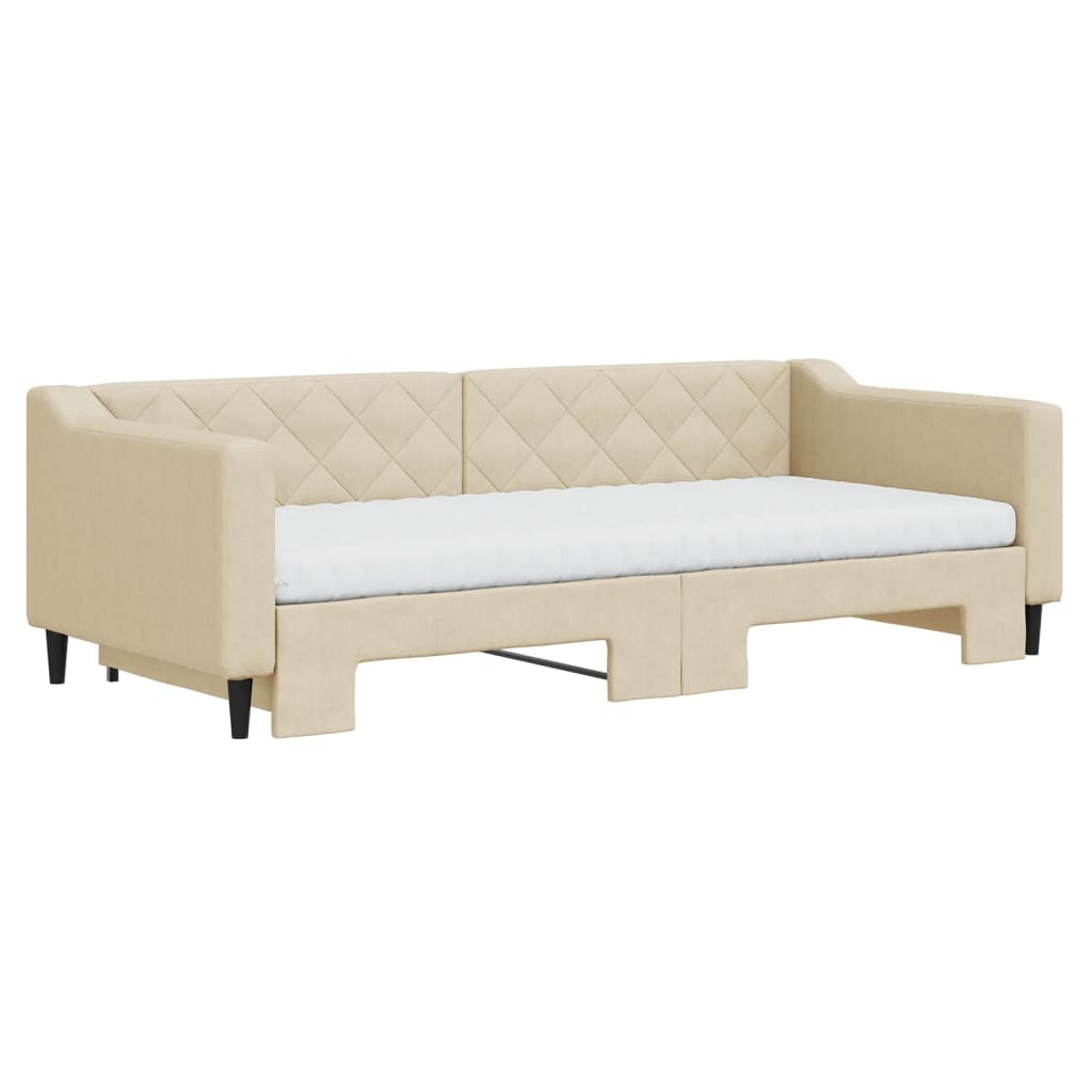 Slaapbank met onderschuifbed en matrassen 90x200 cm stof crème is nu te koop bij PeponiXL, paradijselijk wonen!