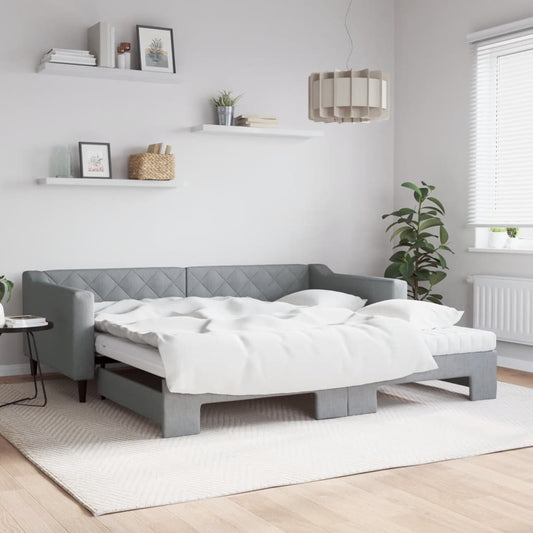 Slaapbank onderschuifbed matrassen 100x200 cm stof lichtgrijs is nu te koop bij PeponiXL, paradijselijk wonen!