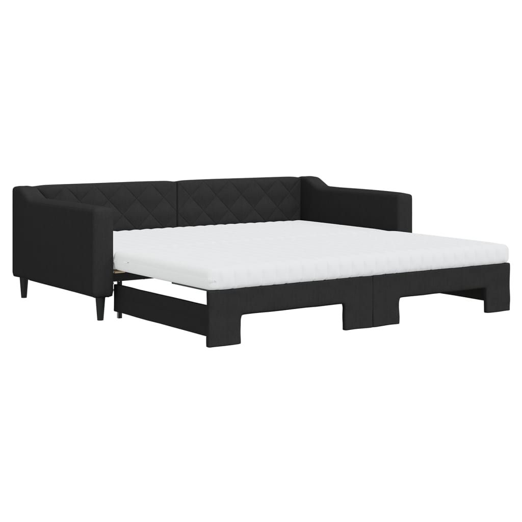 Slaapbank met onderschuifbed en matrassen 100x200 cm stof zwart is nu te koop bij PeponiXL, paradijselijk wonen!