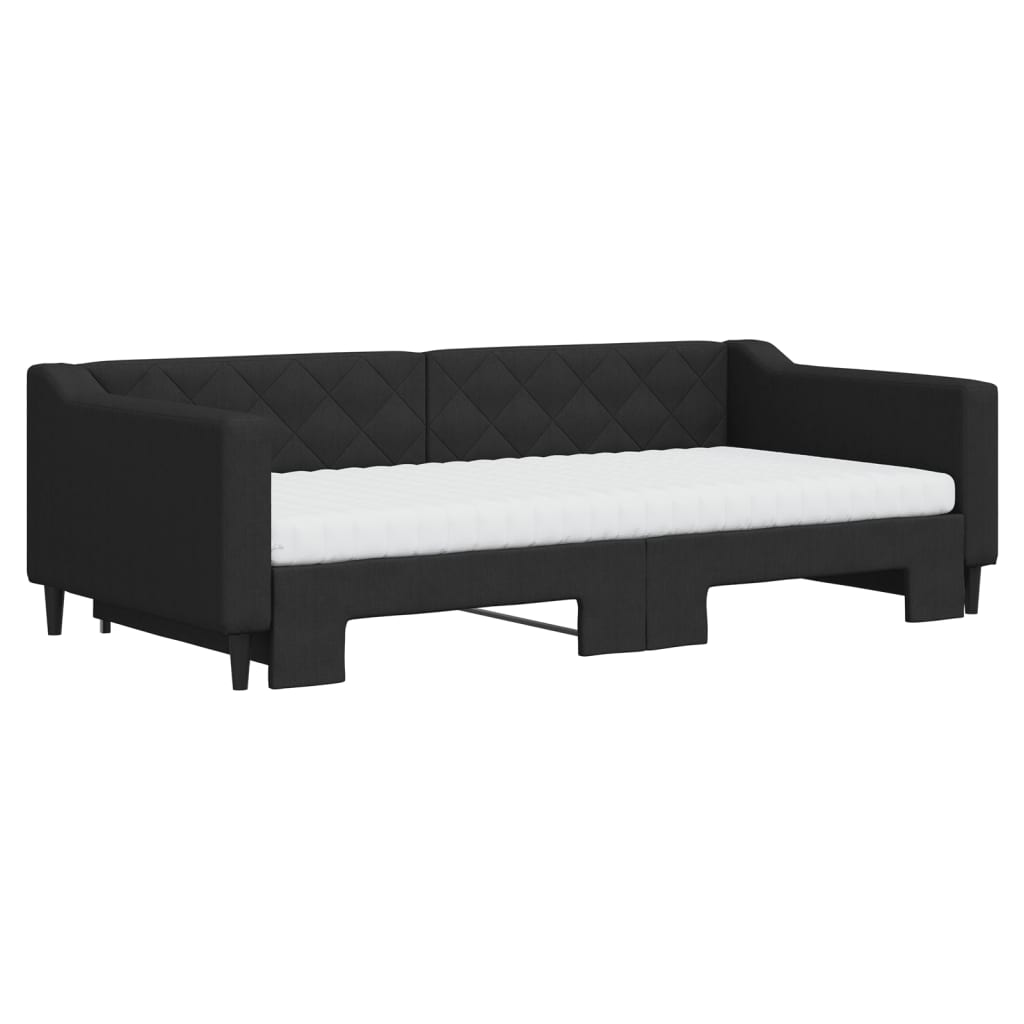 Slaapbank met onderschuifbed en matrassen 100x200 cm stof zwart is nu te koop bij PeponiXL, paradijselijk wonen!