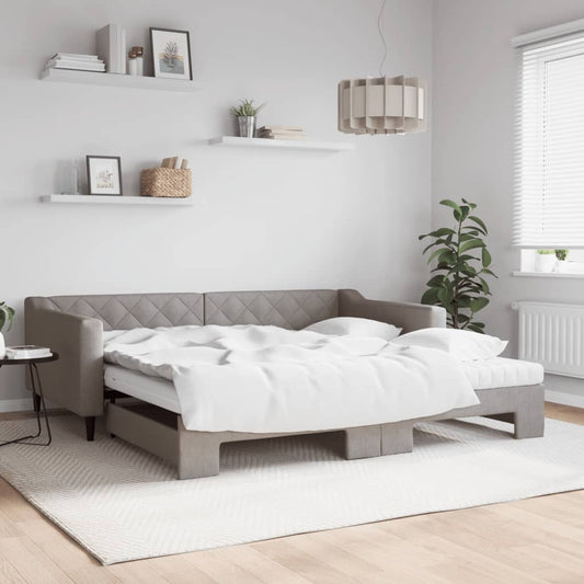 Slaapbank met onderschuifbed en matrassen 100x200 cm stof taupe is nu te koop bij PeponiXL, paradijselijk wonen!