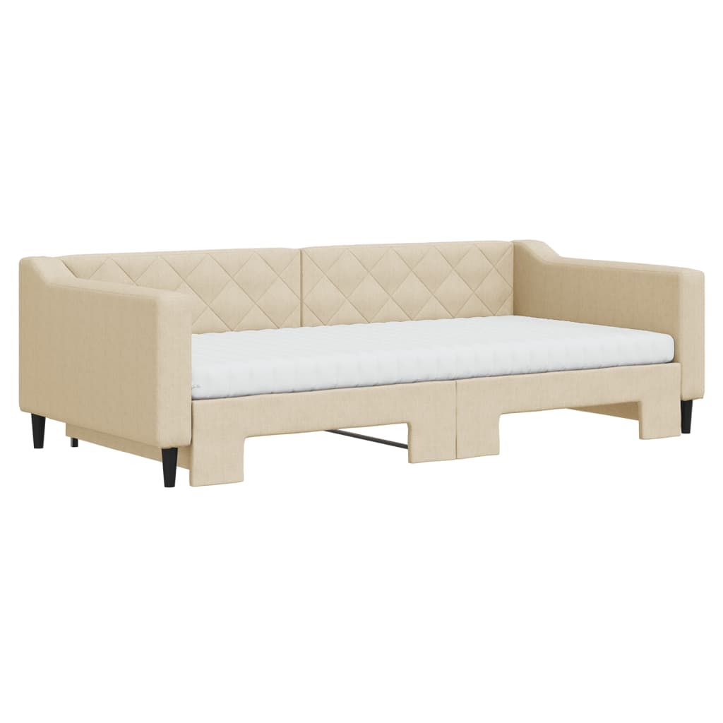 Slaapbank met onderschuifbed en matrassen 100x200 cm stof crème is nu te koop bij PeponiXL, paradijselijk wonen!