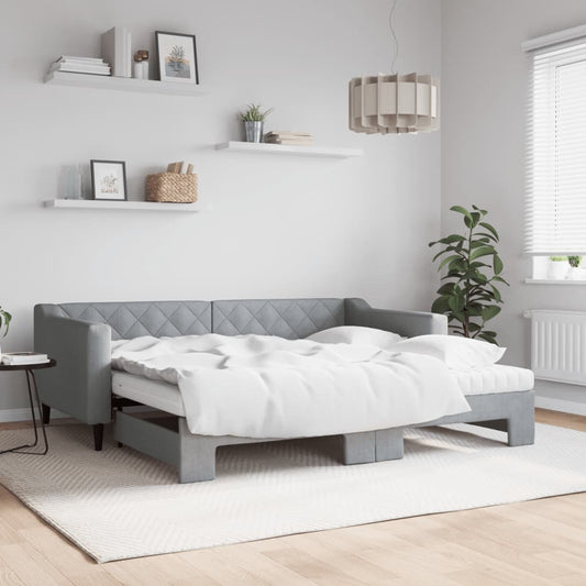 Slaapbank onderschuifbed en matrassen 90x190 cm stof lichtgrijs is nu te koop bij PeponiXL, paradijselijk wonen!