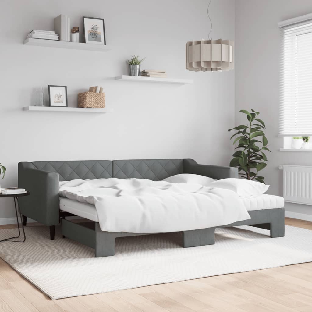 Slaapbank onderschuifbed matrassen 90x190 cm stof donkergroen is nu te koop bij PeponiXL, paradijselijk wonen!